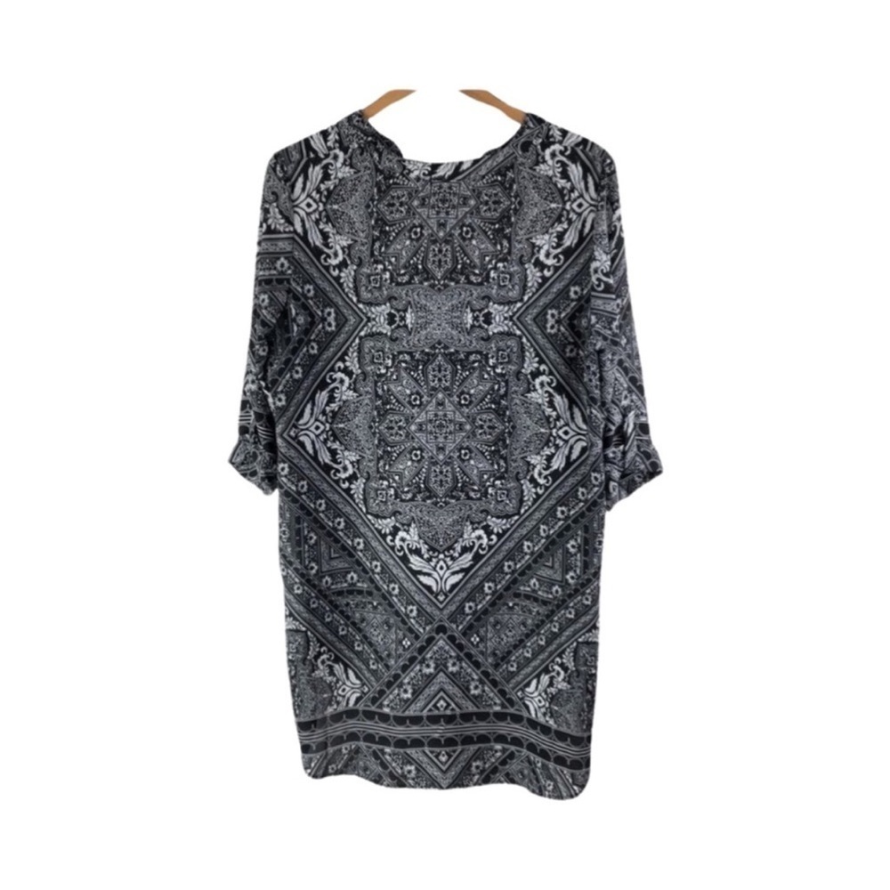 Roz & Ali Black/White Flowy Tunic Top Blouse NWT Size L - Picture 2 of 9